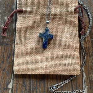 Lapis Lazuli Cross Necklace Lapis Lazuli Necklace Genuine Crystal Necklace